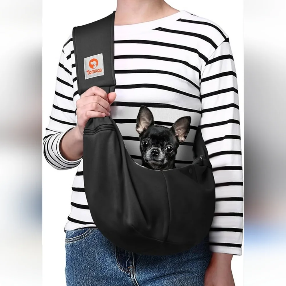 Tomkas Small Dog Sling Carrier Adjustable Strap & Zip Pocket - for 3-10 lbs NWT